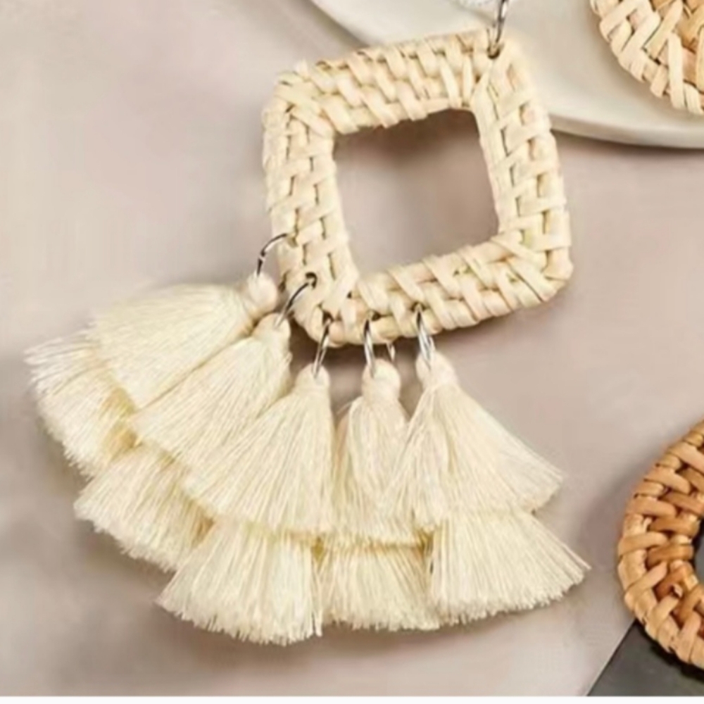Rattan boho earrings